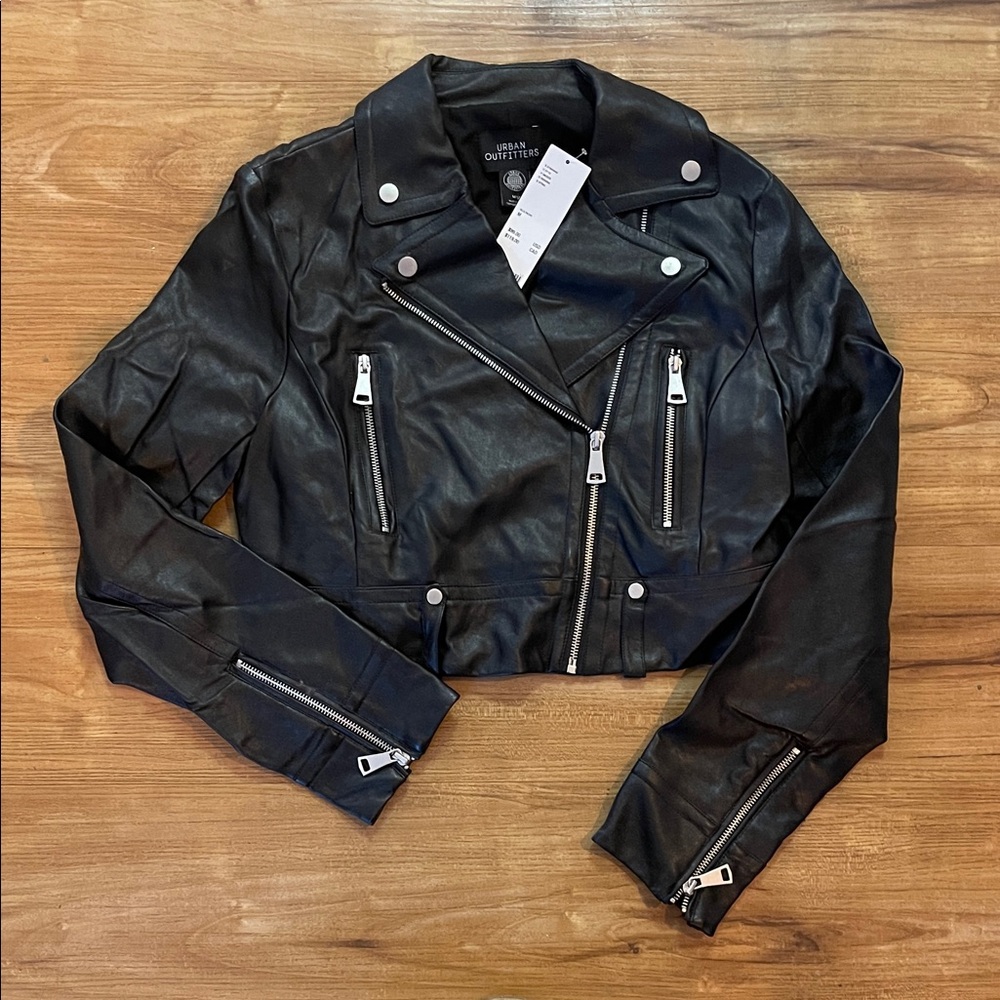 Urban Outfitters Black Faux Leather Cropped Moto Jacket